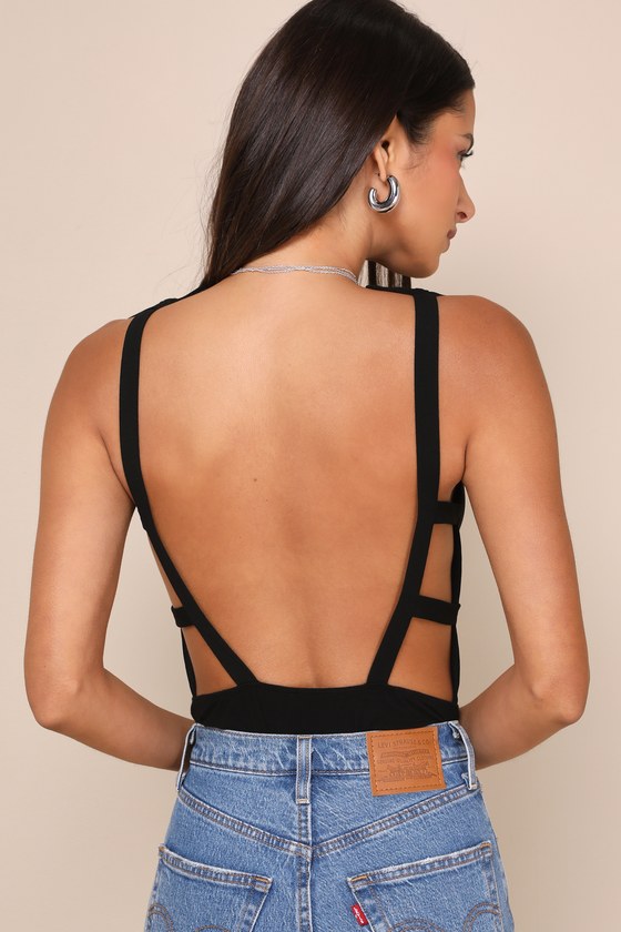 Stunning Pursuit Black Bow Backless Sleeveless Bodysuit