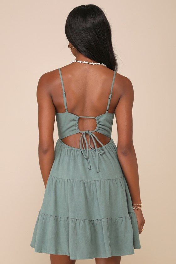 Make a Day of It Green Cutout Tiered Mini Dress #Color_Green