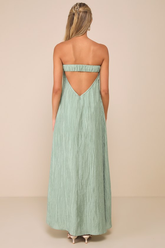 Radiant Season Light Blue Plisse Cutout Strapless Maxi Dress