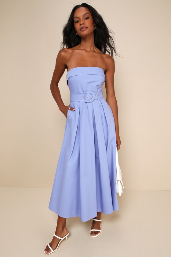 Trendsetting Choice Periwinkle Strapless Midi Dress With Pockets #Color_Periwinkle
