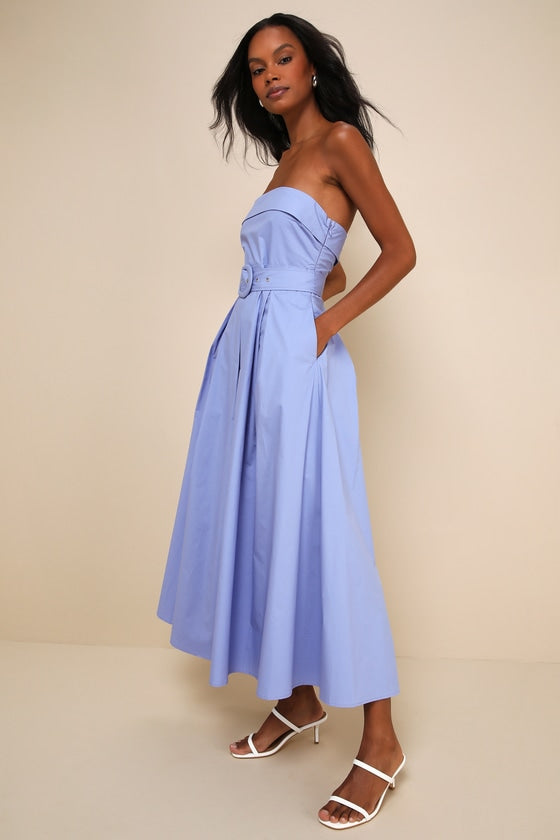 Trendsetting Choice Periwinkle Strapless Midi Dress With Pockets #Color_Periwinkle