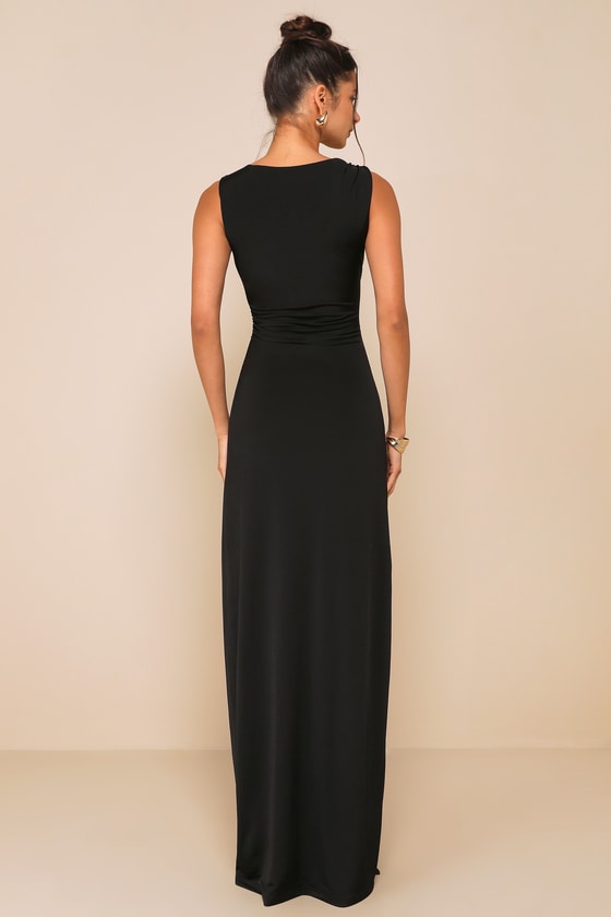 Significant Allure Black Slinky Knit Ruched Maxi Dress