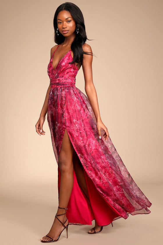 Romance That Wows Green Floral Print Organza Maxi Dress