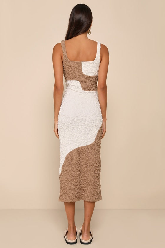 Instantly Adored Red and Pink Color Block Textured Midi Dress