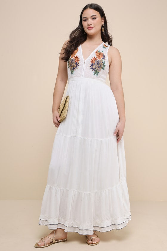 Tickets To Paradise White Embroidered Maxi Dress #Color_White