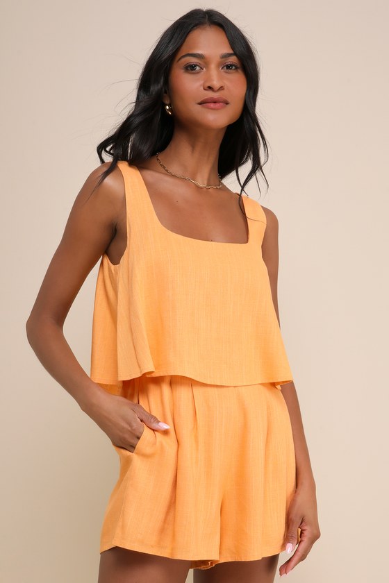 Effortless Escape Hot Pink Linen Sleeveless Flounce Romper