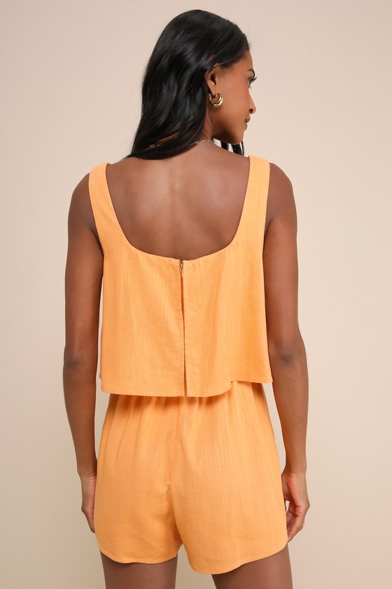 Effortless Escape Hot Pink Linen Sleeveless Flounce Romper