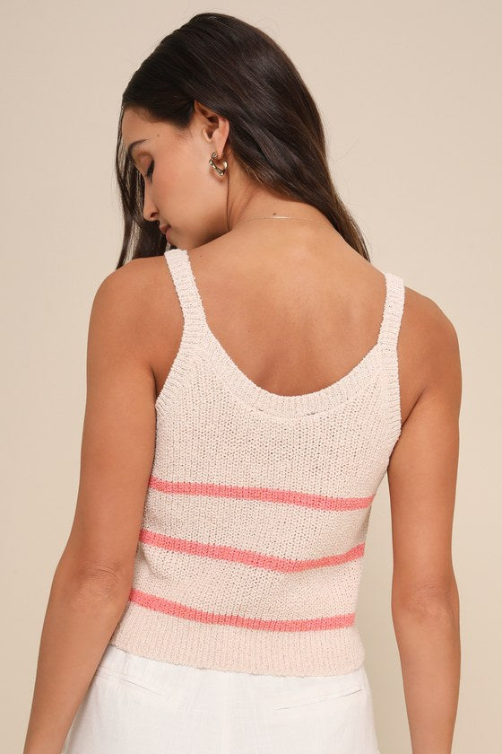 Effortless Sunshine Blue Striped Sweater Tank Top