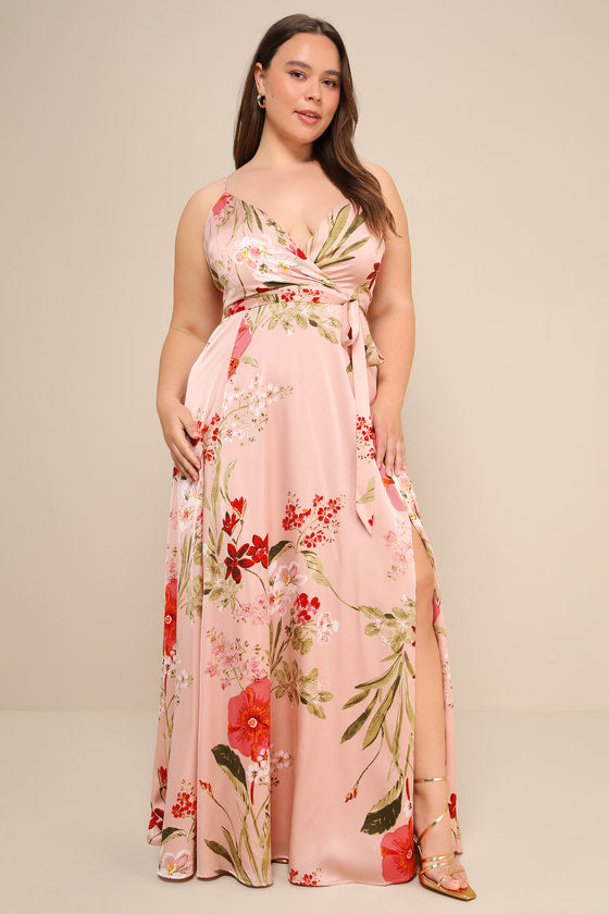 Still the One Blush Pink Floral Print Satin Maxi Dress #Color_Blush Pink Floral Print