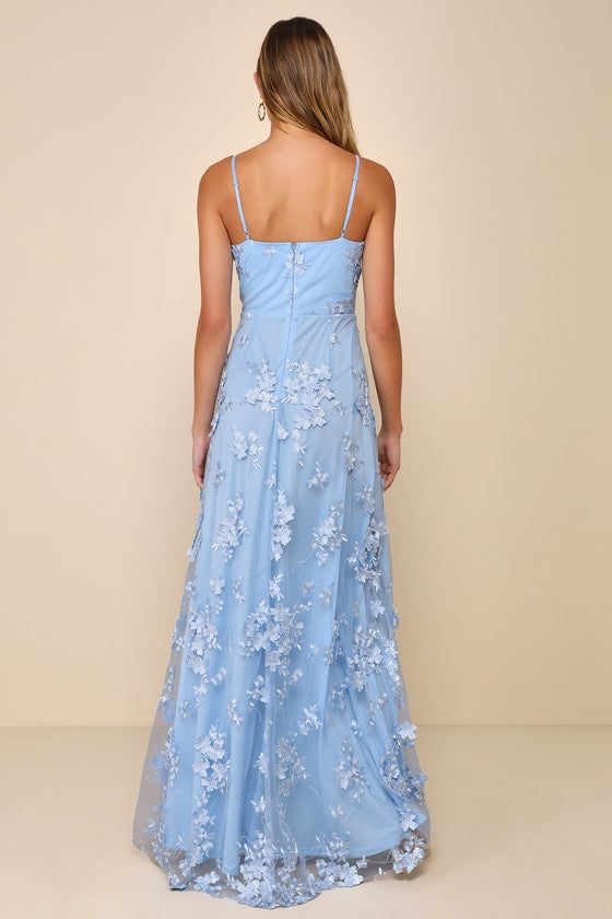 Rare Presence Powder Blue 3D Floral Surplice Maxi Dress #Color_Powder Blue