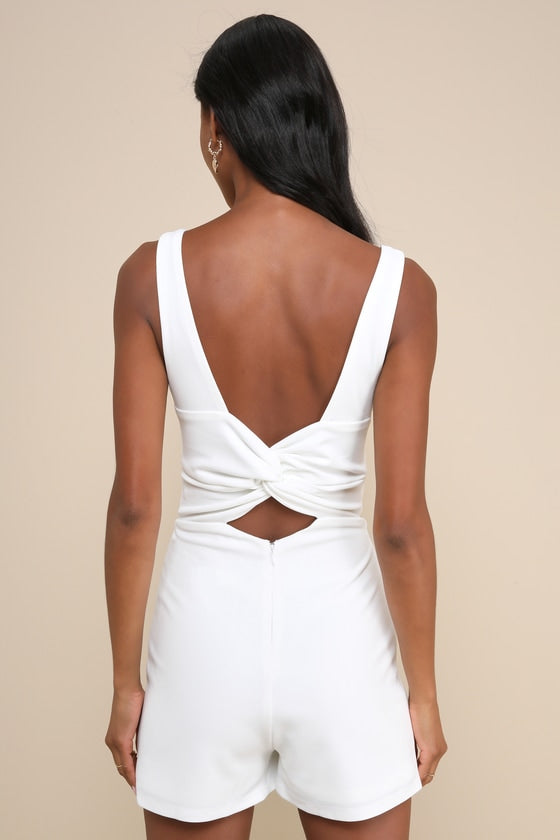 Admiring Cutie White Square Neck Cutout Twist-Back Skort Romper #Color_White