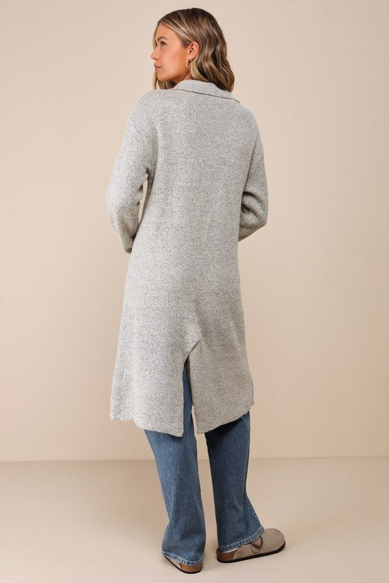 Cuddle Club Beige and Black Plaid Long Sleeve Coatigan