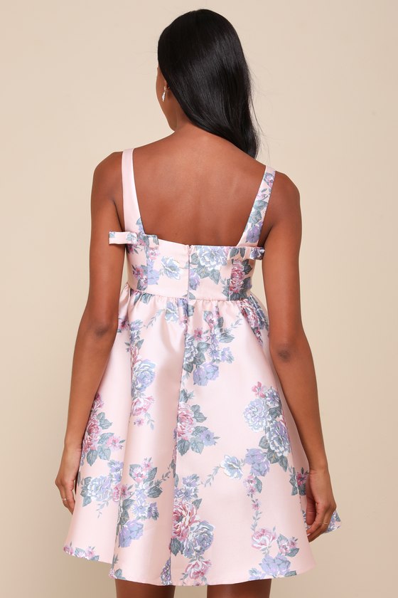 Unbelievably Lovely Pink Floral Babydoll Empire Waist Mini Dress #Color_Pink Floral