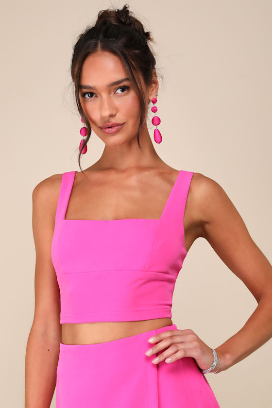 Exceptionally Styled Ivory Lace-Up Two-Piece Skort Romper #Color_Hot Pink