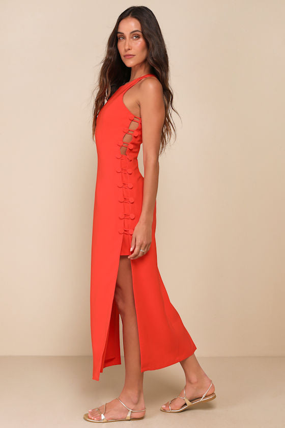 Masterfully Mod White Side Button Midi Dress