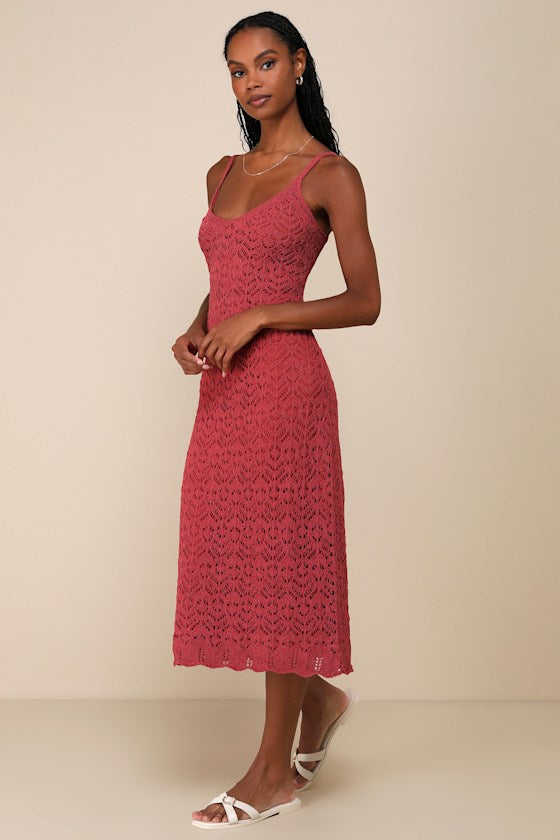 Sunset Vibes Light Beige Crochet Sleeveless Midi Dress