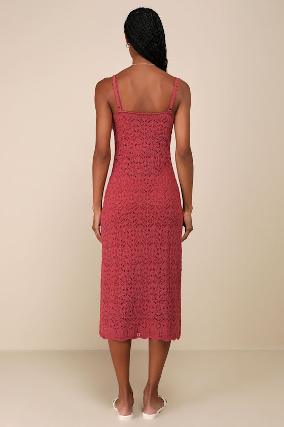 Sunset Vibes Light Beige Crochet Sleeveless Midi Dress