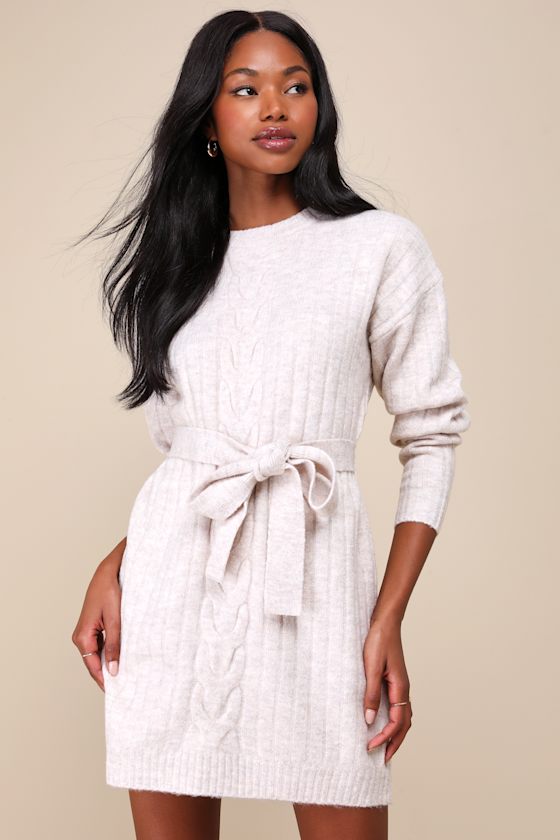 Wishing on Winter Cream Cable Knit Mini Sweater Dress #Color_Cream