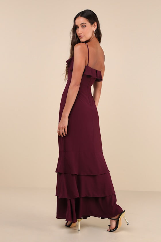 Lively Evenings Lavender Sleeveless Tiered Maxi Dress