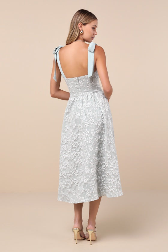 Bubbly Bliss Mauve Pink Jacquard Bustier Tie-Strap Midi Dress