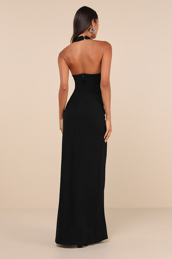 Unforgettable Rust Red Asymmetrical Halter Maxi Dress
