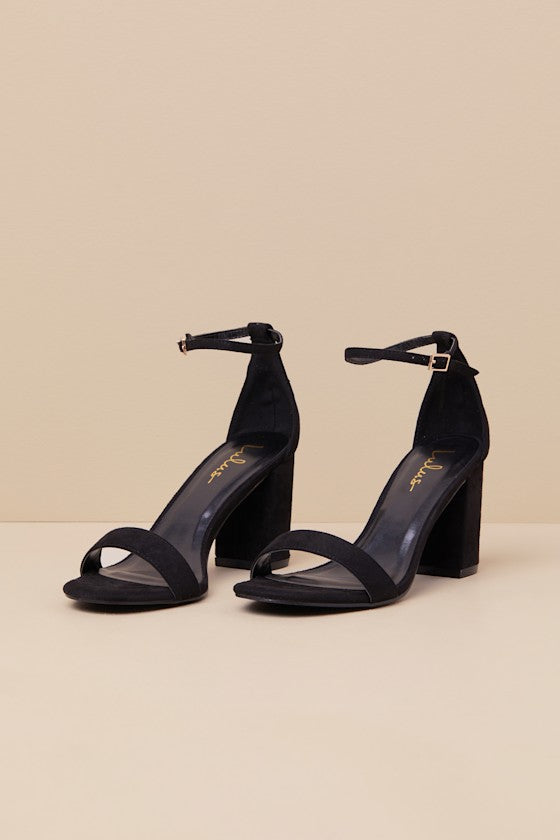 Arylee Black Suede Ankle Strap Heels