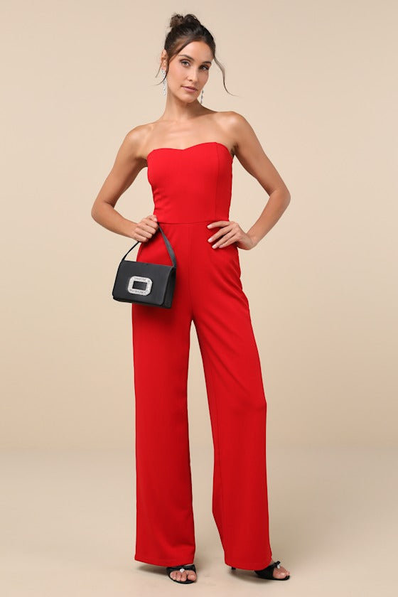 Edith Black Strapless Wide-Leg Jumpsuit #Color_Red