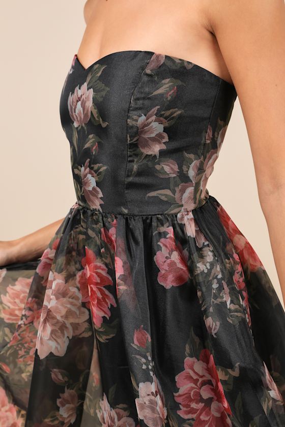 Truly Extraordinary Pink Floral Organza Strapless Maxi Dress