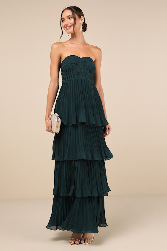 Seriously Sensational Yellow Strapless Tiered Maxi Dress #Color_Emerald