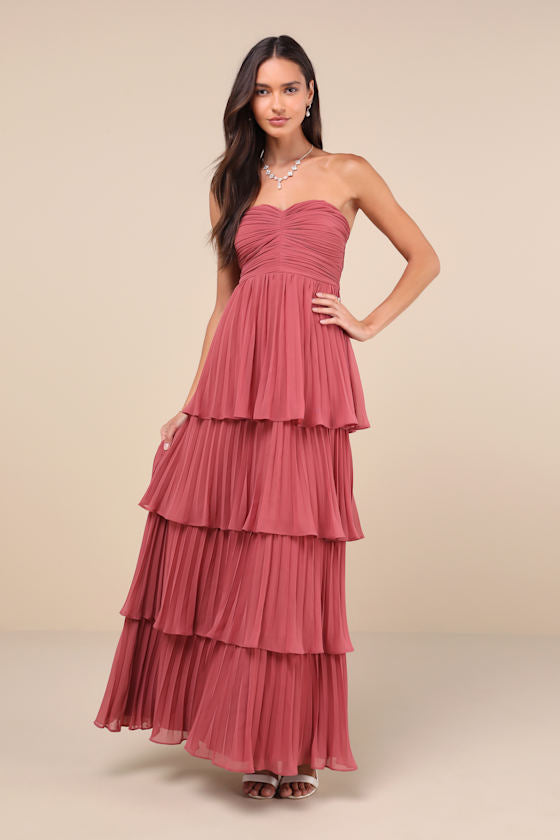 Seriously Sensational Black Strapless Tiered Maxi Dress #Color_Rusty Rose