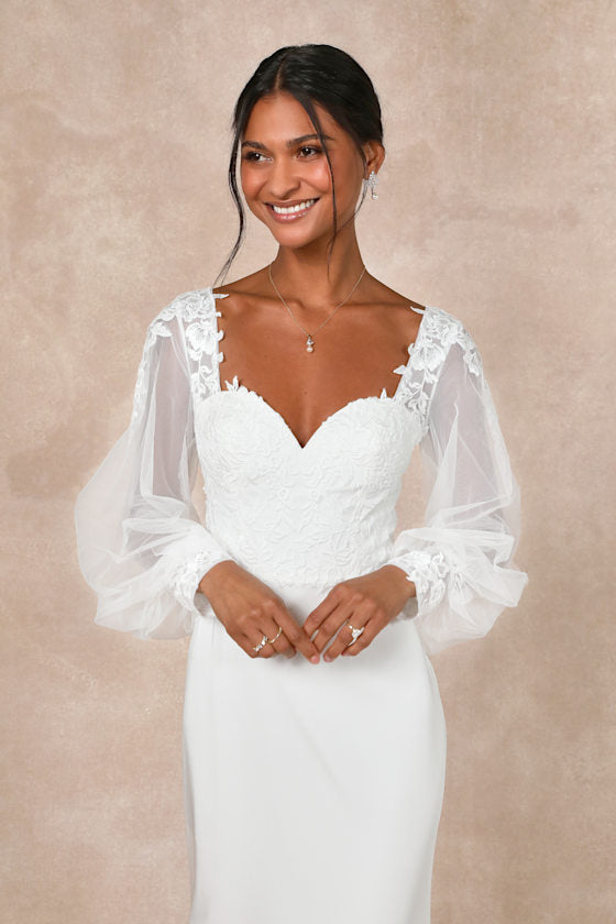 Timeless Adoration White Embroidered Bishop Sleeve Maxi Dress