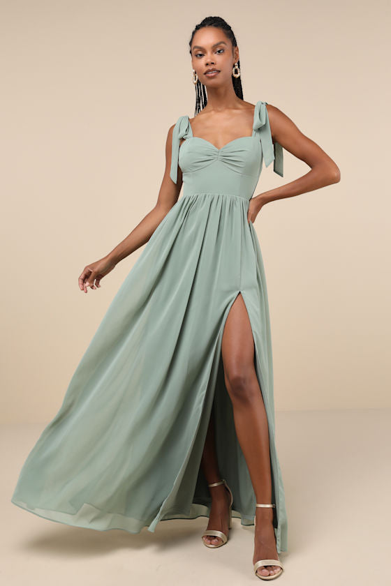 Radiant Charisma Light Blue Chiffon Ruched Tie-Strap Maxi Dress