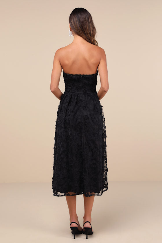Quite Perfect Purple Floral Embroidered Strapless Midi Dress
