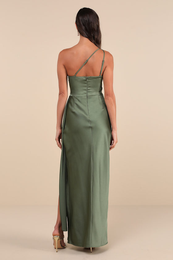 Signature Elegance Black Satin One-Shoulder Maxi Dress