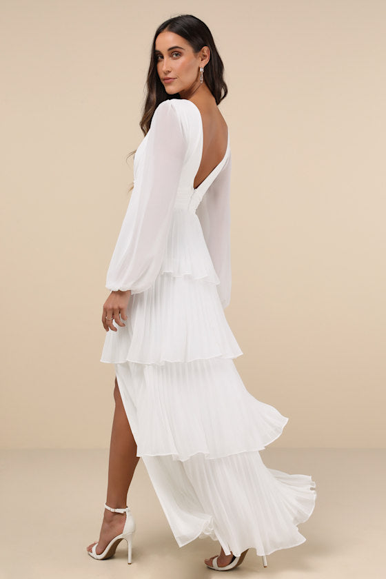 Graceful Finesse Dusty Rose Pleated Long Sleeve Maxi Dress