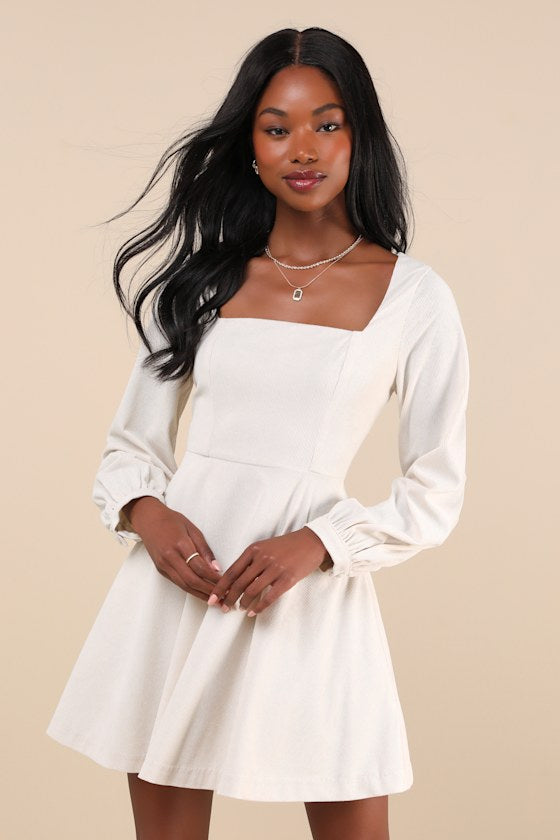 Daily Affection Beige Corduroy Mini Dress With Pockets #Color_Beige