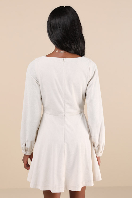 Daily Affection Beige Corduroy Mini Dress With Pockets #Color_Beige