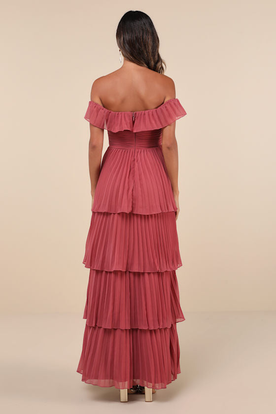 Always Remarkable White Pleated Off-the-Shoulder Maxi Dress
