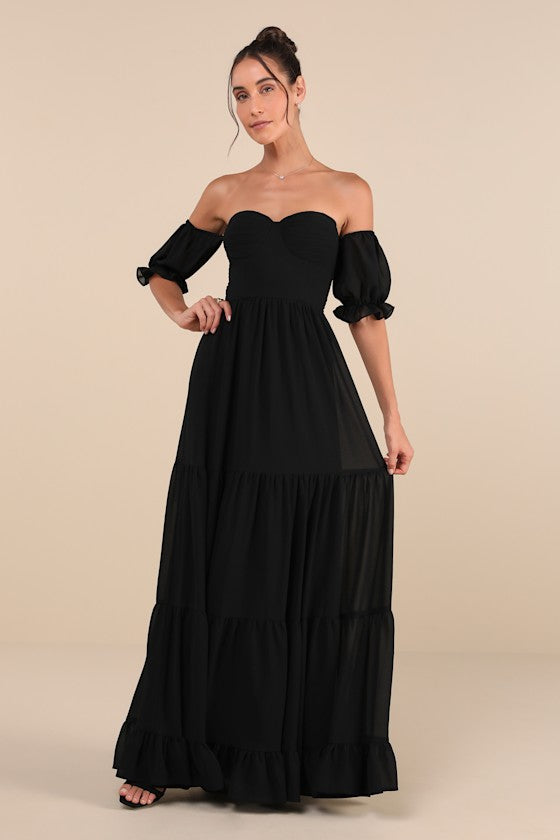 Exceptionally Gorgeous Sage Chiffon Off-the-Shoulder Maxi Dress