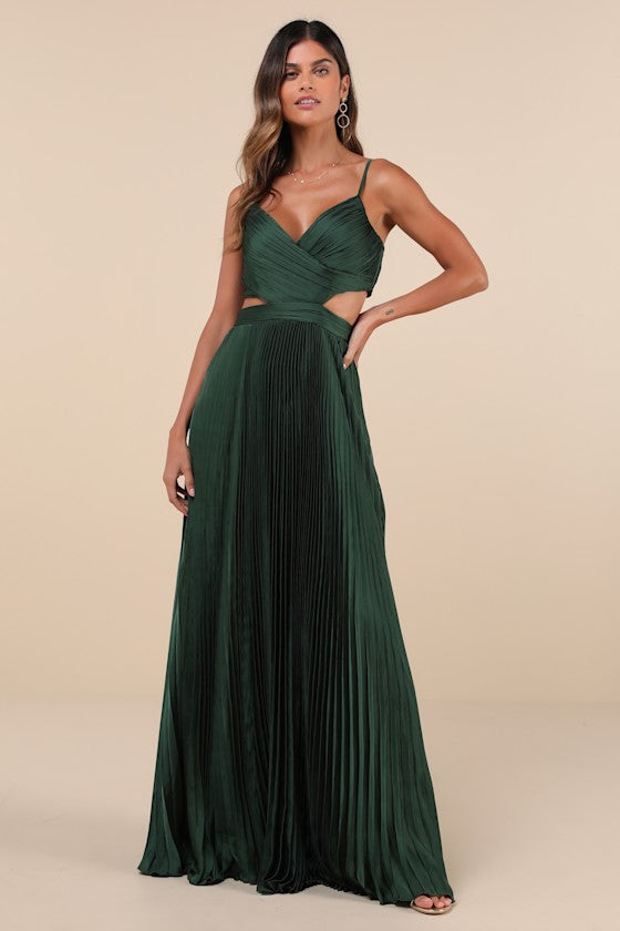 Got the Glam Blue Pleated Cutout Maxi Dress #Color_Emerald Green