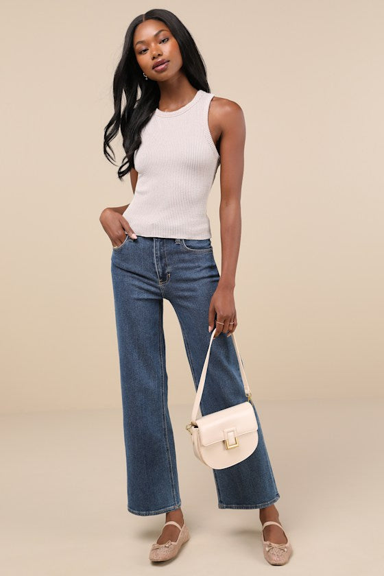Essential Update Slate Blue Ribbed Tank Top