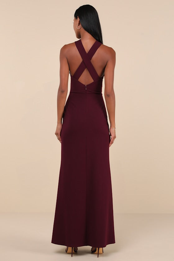 Keep You Enchanted Dark Purple Cutout Halter Mermaid Maxi Dress #Color_Dark Purple