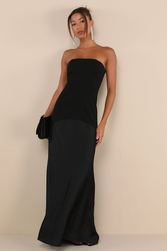 Compelling Style Royal Blue Strapless A-Line Maxi Dress #Color_Black