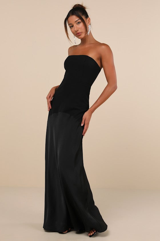 Compelling Style Black Strapless A-Line Maxi Dress #Color_Black