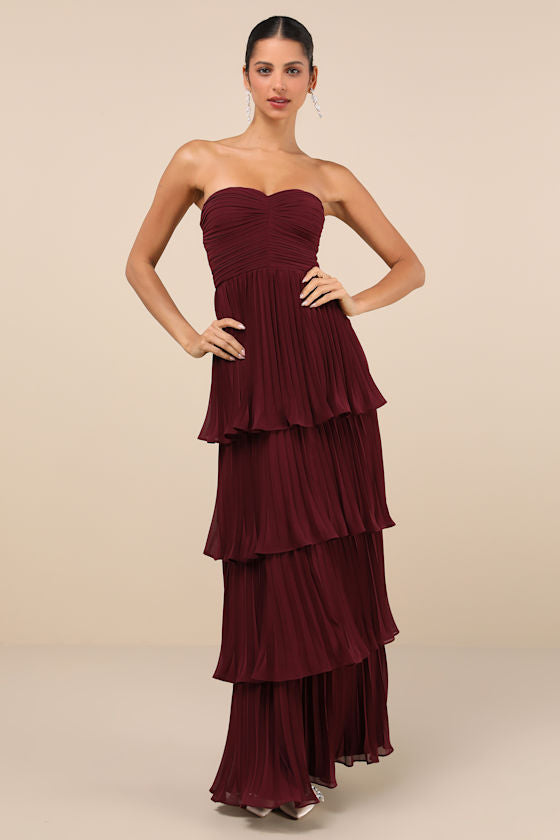 Seriously Sensational Black Strapless Tiered Maxi Dress #Color_Plum Purple