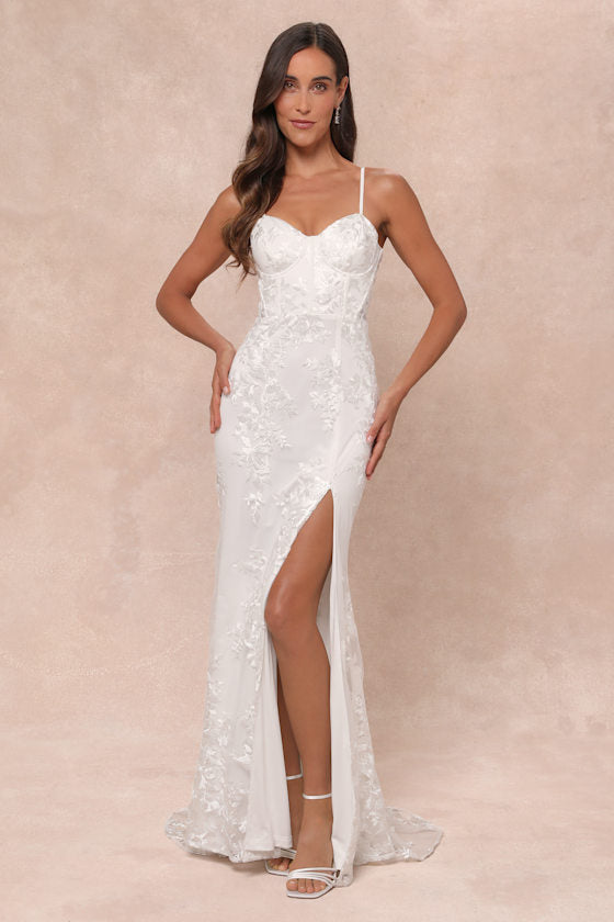 Ethereal Elegance White Embroidered Lace-Up Maxi Dress #Color_White