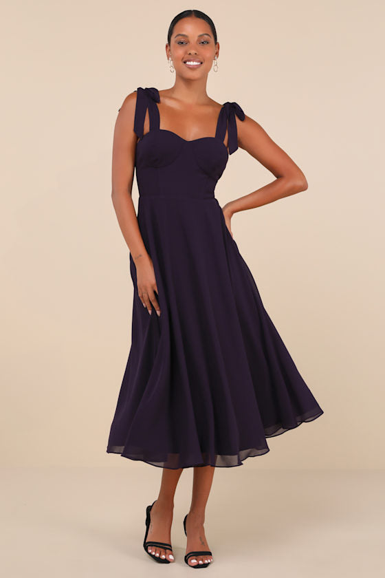 Sophisticated Charisma Dark Teal Tie-Strap A-Line Midi Dress