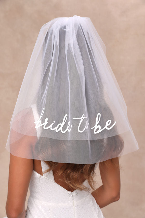 Bride to Be White Tulle Layered Short Veil #Color_White