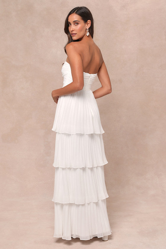Seriously Sensational Yellow Strapless Tiered Maxi Dress