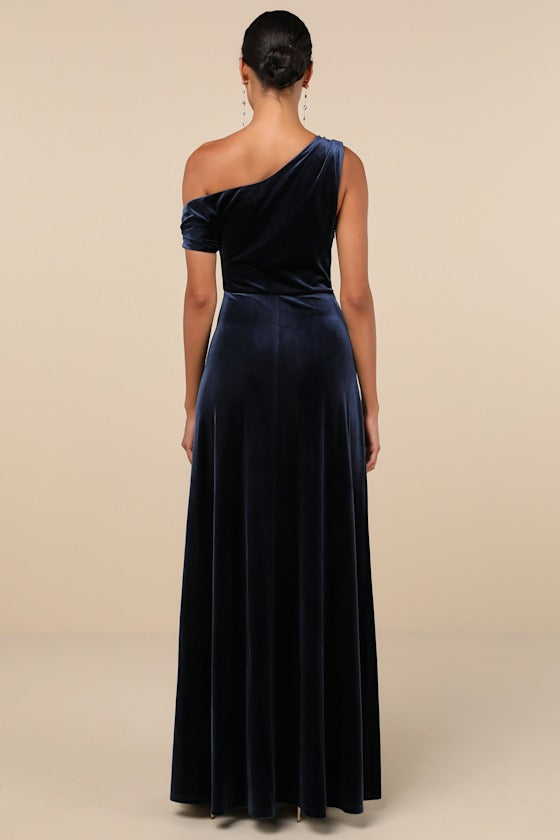 Coveted Confidence Black Velvet Asymmetrical Maxi Dress
